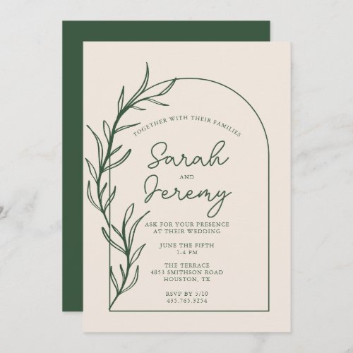 Bohemian Arched Evergreen Wedding  Invitation