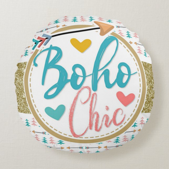 Bohemian Arrows Tribal Girls Chic Nursery Round Pillow (Front)