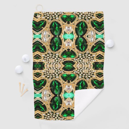 bohemian art deco fashion gold emerald green  golf towel