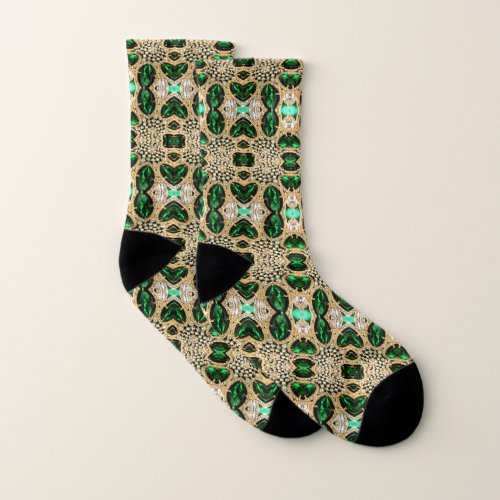bohemian art deco fashion gold emerald green  socks