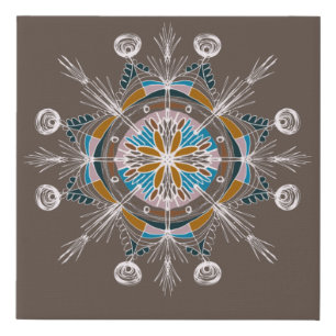 Bohemian Art Mandala Floral Blush Mustard Brown Faux Canvas Print