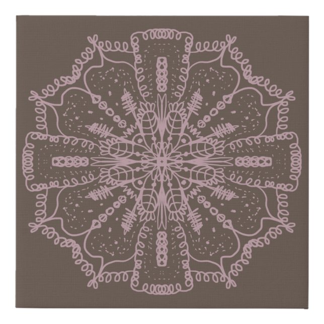 Bohemian Art Mandala Floral Blush Pink Brown Faux Canvas Print (Front)