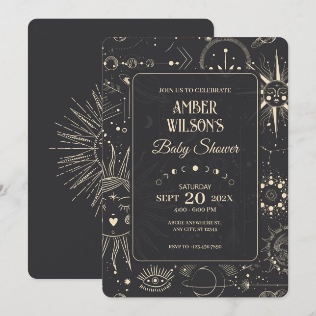 Bohemian astrology celestial baby shower invitation (Front/Back)