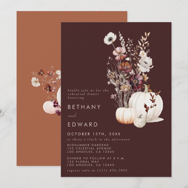 Bohemian Autumn Rehearsal Dinner Invitation (Front/Back)