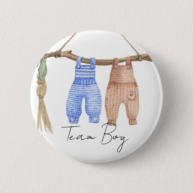 Bohemian Baby Clothes Team Boy Gender reveal Button (Front)