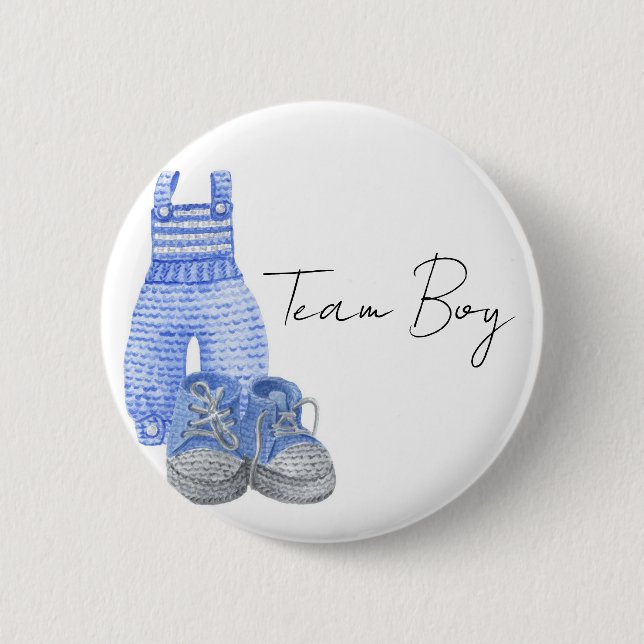 Bohemian Baby Clothes Team Boy Gender reveal Button (Front)