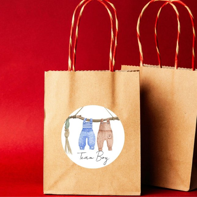 Bohemian Baby Clothes Team Boy Gender reveal Classic Round Sticker (Creator Uploaded)