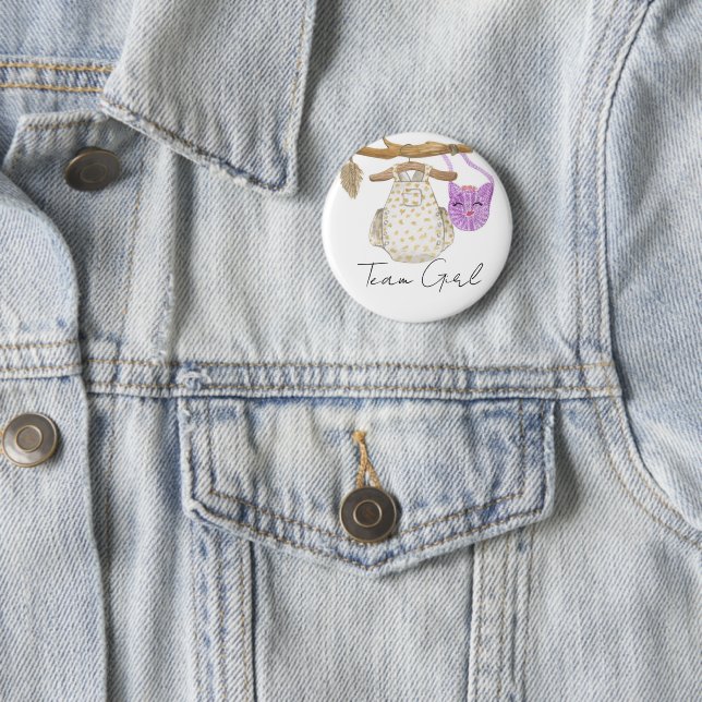 Bohemian Baby Clothes Team Girl Gender reveal Button (In Situ)