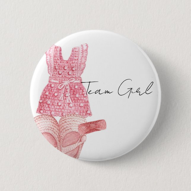 Bohemian Baby Clothes Team Girl Gender reveal Button (Front)