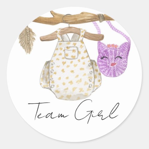 Bohemian Baby Clothes Team Girl Gender reveal Classic Round Sticker