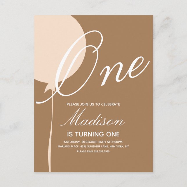 Bohemian Balloon First Birthday Party Invitation Postcard (Front)