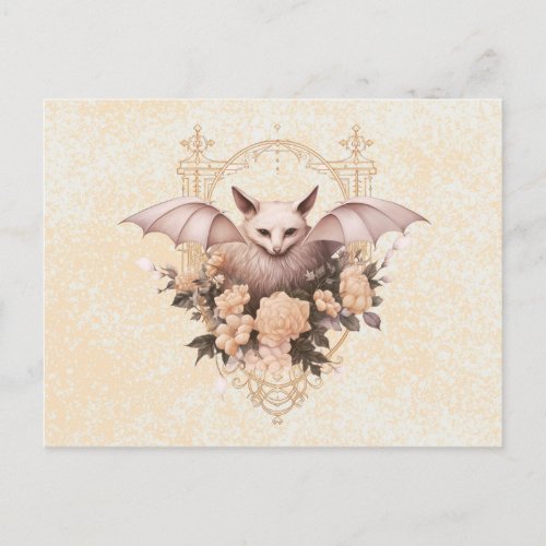 Bohemian Bat Flowers Gold Halloween Holiday Postcard
