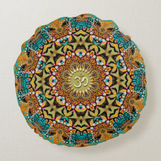 Bohemian Batik Mandala OM Yoga Round Cushion