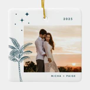 Bohemian Beach Palm Tree Photo Ceramic Ornament