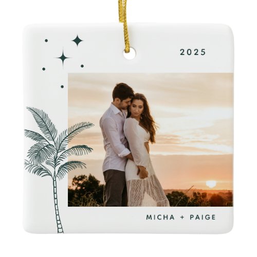 Bohemian Beach Palm Tree Photo Ceramic Ornament