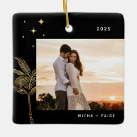 Bohemian Beach Palm Tree Photo Ceramic Ornament