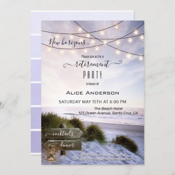 Bohemian Beach String Lights Retirement Party Invitation by sunnysites at Zazzle