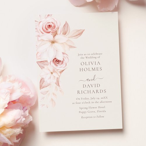 Bohemian Beige and Pink Roses Wedding Invitation