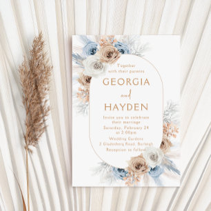 Bohemian Beige & Blue Floral Frame Wedding Invitation