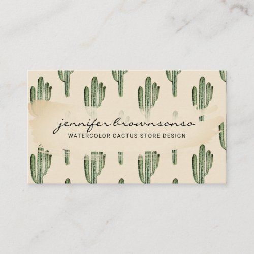 Bohemian Beige Green Flower Cute Cactus Business Card