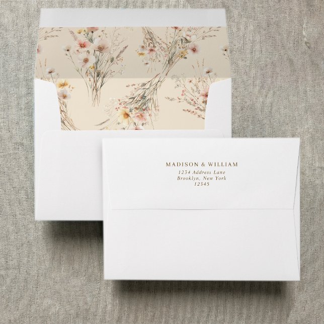 Bohemian Beige Meadow Wildflowers Wedding Envelope (Creator Uploaded)
