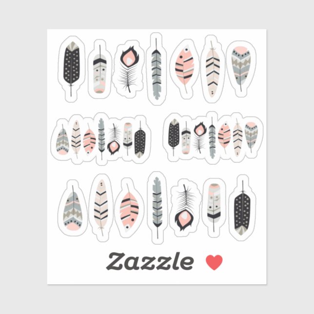 Bohemian Bird Feathers in Blush Pink Planner Sheet Sticker (Sheet)