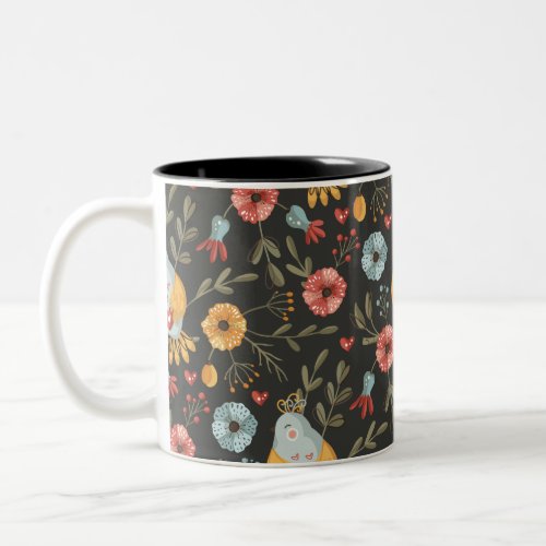 Bohemian Birds and Flowers Pattern Two_Tone Coffee Mug