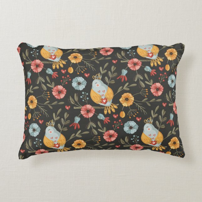 Bohemian Birds & Flowers Pattern - Nature-Inspired Accent Pillow (Front)