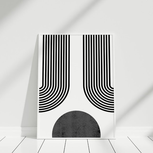 Bohemian Black and White Abstract Wall Art (Bohemian Black and White Abstract Wall Art against white wall in white frame.)