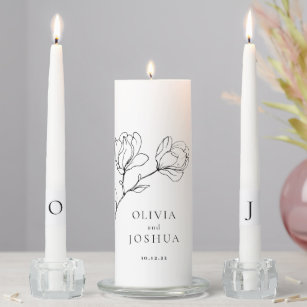 Bohemian Black and White Floral Unity Candle Set