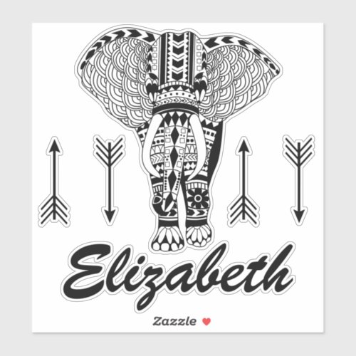 Bohemian Black Arrows  Tribal Elephant Sticker