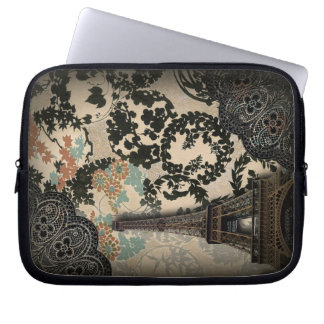 bohemian black floral vintage paris eiffel tower laptop sleeve