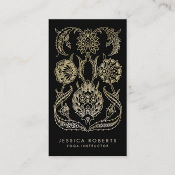 Bohemian Black Gold Look Modern Floral Business Card by whimsydesigns at Zazzle