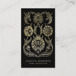 Bohemian Black Gold Look Modern Floral Business Card