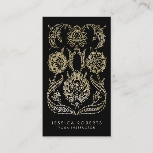 Bohemian Black Gold Look Modern Floral Business Card