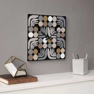 Bohemian Black Grey Square Wall Clock