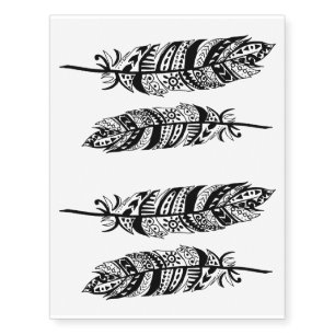 Bohemian Black Tribal Feathers Temporary Tattoos