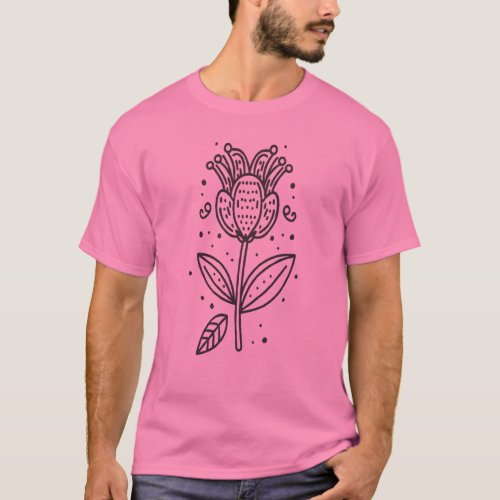 Bohemian Bloom Minimalist Botanical Sketch T_Shirt