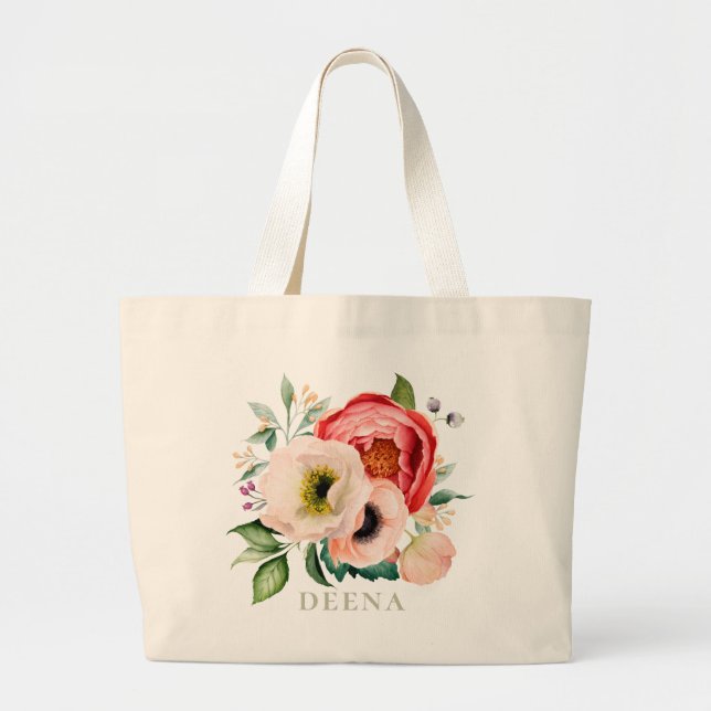Bohemian Blooms Bouquet Personalized Large Tote Bag (Front)