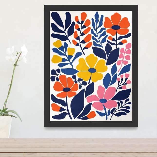 Bohemian Blooms Mid Century Modern Floral Framed Art (Entryway)