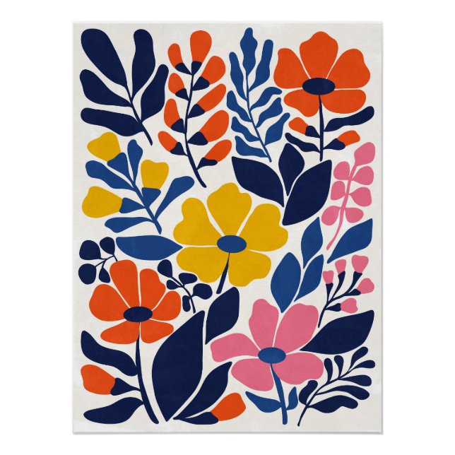 Bohemian Blooms Mid Century Modern Floral Poster (Front)