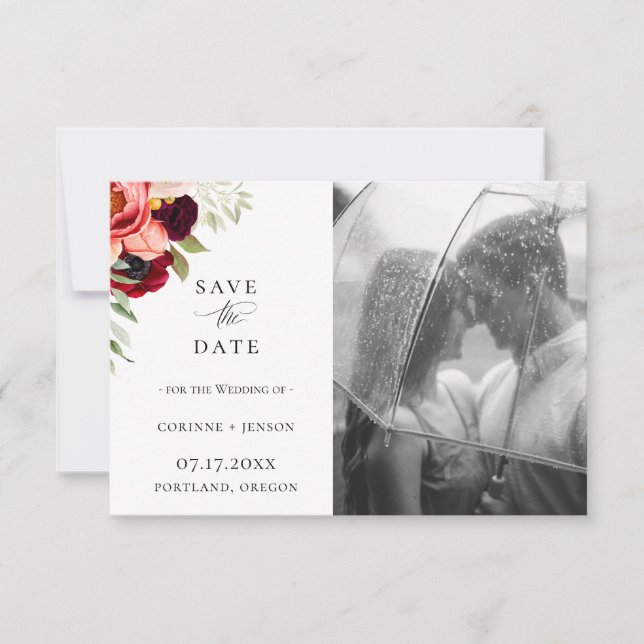 Bohemian Blooms Photo Save The Date Announcement (Front)
