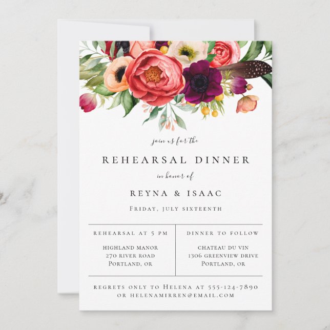 Bohemian Blooms Rehearsal Dinner Announcement (Front)