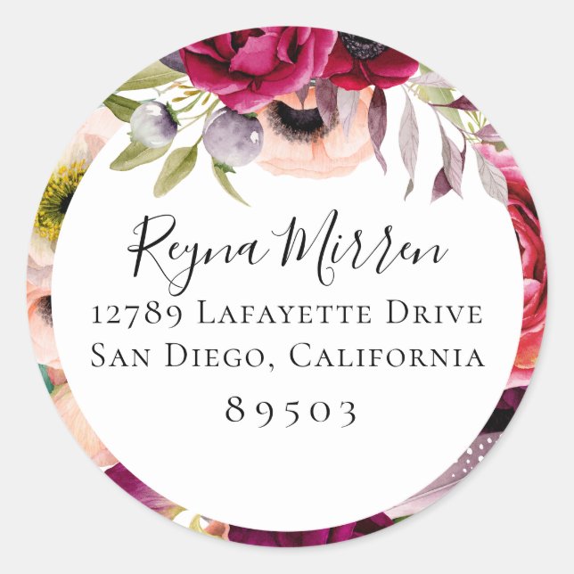 Bohemian Blooms Return Address Sticker (Front)
