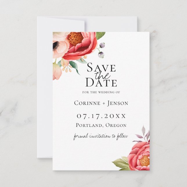 Bohemian Blooms Save The Date Announcement (Front)