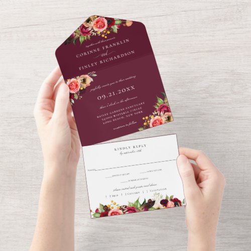 Bohemian Blooms Wedding  All In One Invitation