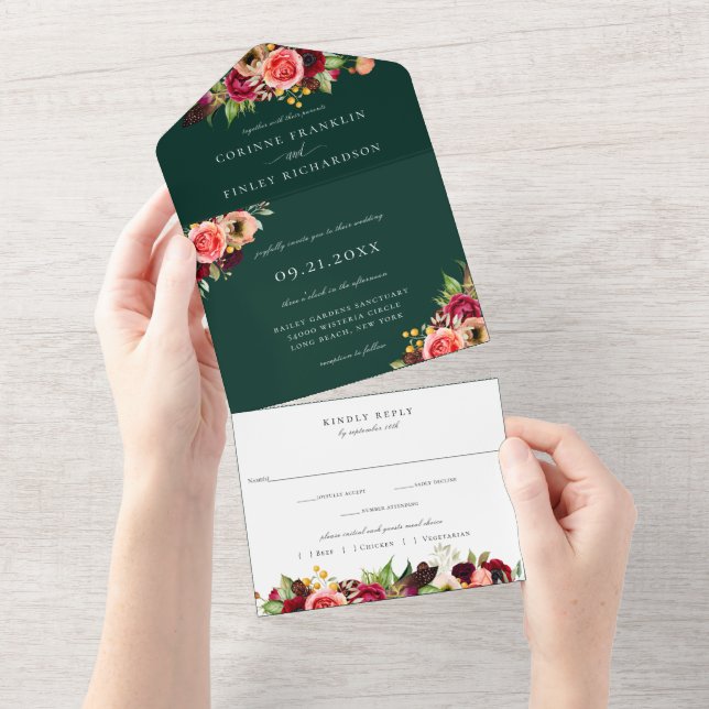 Bohemian Blooms Wedding  All In One Invitation (Tearaway)