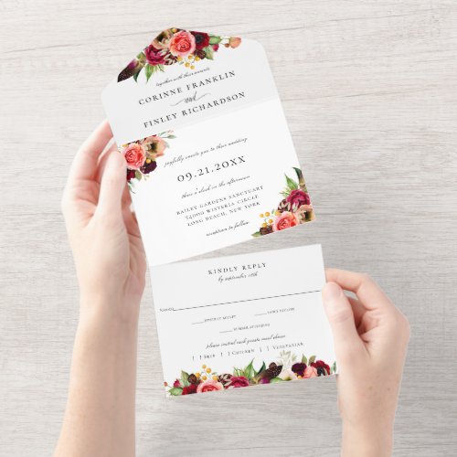 Bohemian Blooms Wedding  All In One Invitation