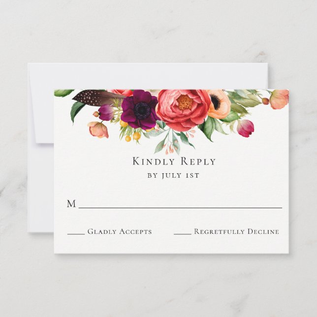 Bohemian Blooms Wedding RSVP Card (Front)