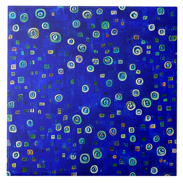 Bohemian Blue Art Nouveau  Ceramic Tile (Front)